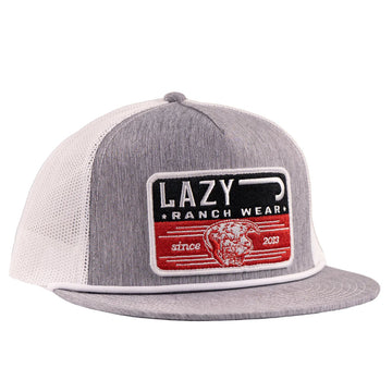 Lazy J Ranch Heather Grey & White Red Producer Classic Rope Trucker Hat