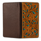 Western Floral Tooled Turquoise Rodeo Wallet – Genuine Leather Long Bifold Wallet with ID Window & Card Slots