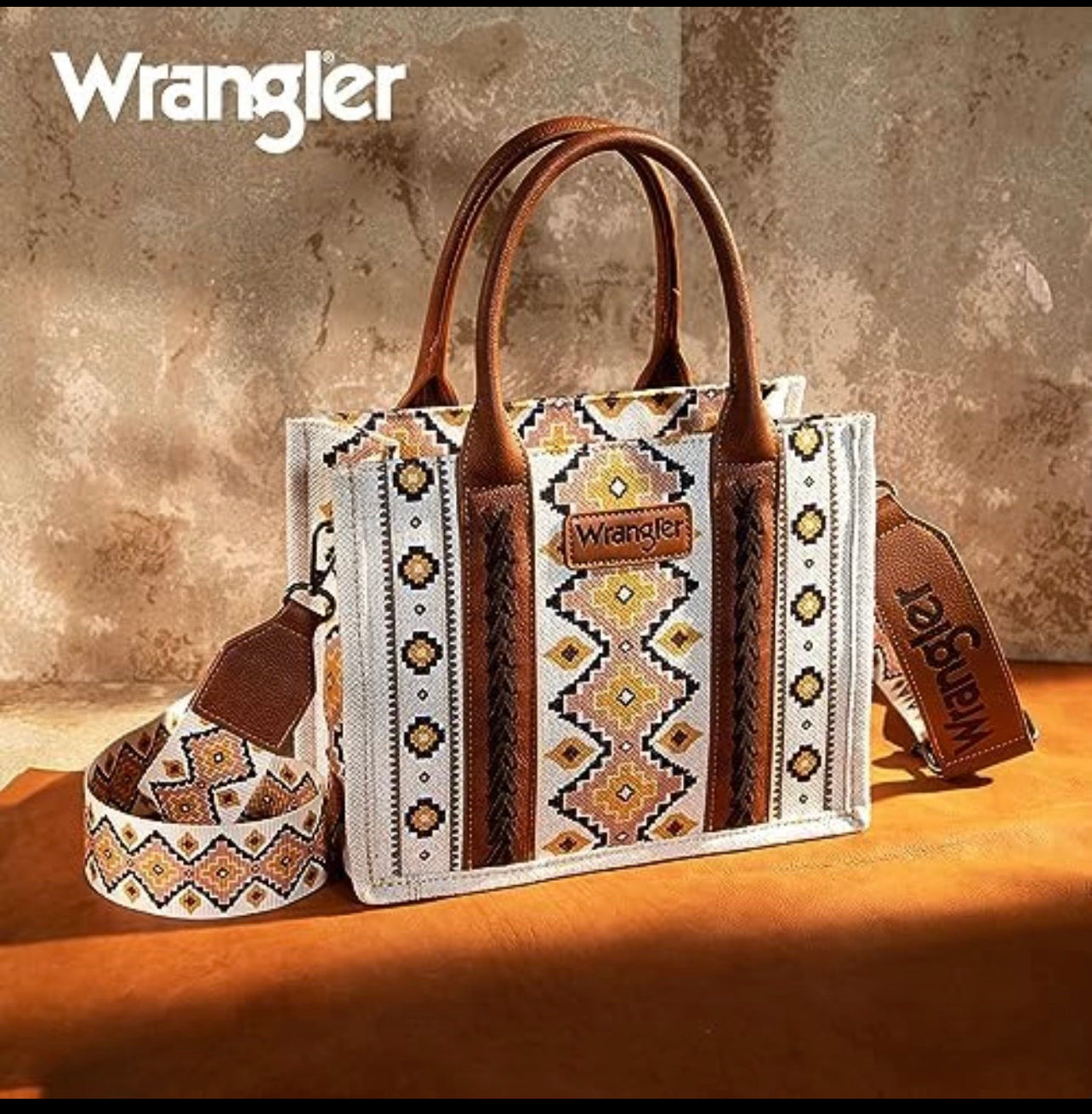 WRANGLER - SOUTHWESTERN PRINT CROSS BODY CANVAS MINI TOTE:COFFEE :ONE SIZE: