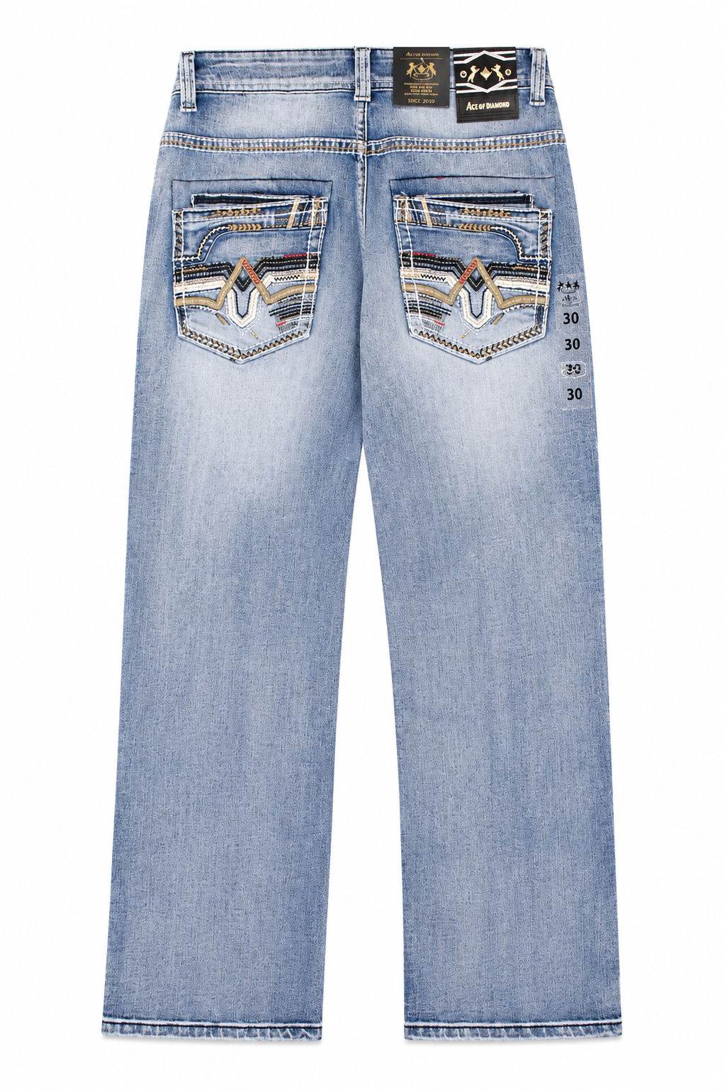 Ace Of Diamond Premium Denim Jeans – Light Wash Western Embroidered Pocket Jeans