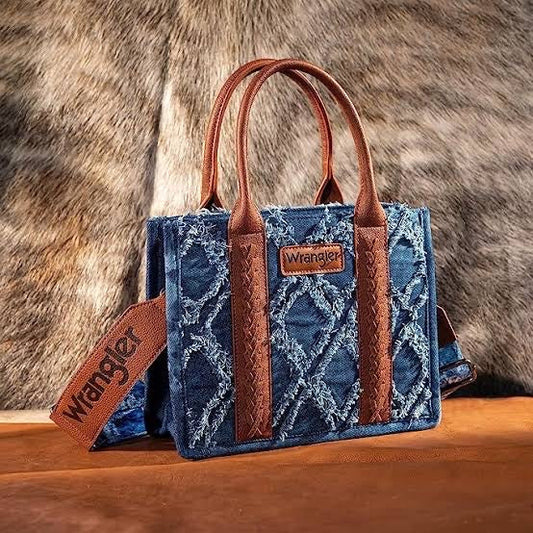 WRANGLER - SOUTHWESTERN PRINT CROSS BODY CANVAS MINI TOTE:DENIM JEAN :ONE SIZE: