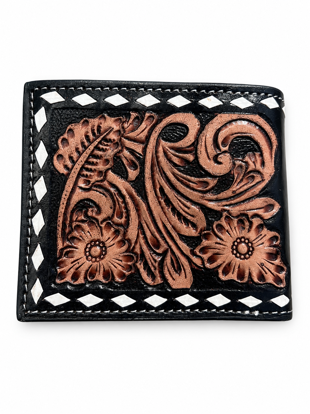 Western Tooled Leather Wallet – Floral Design
