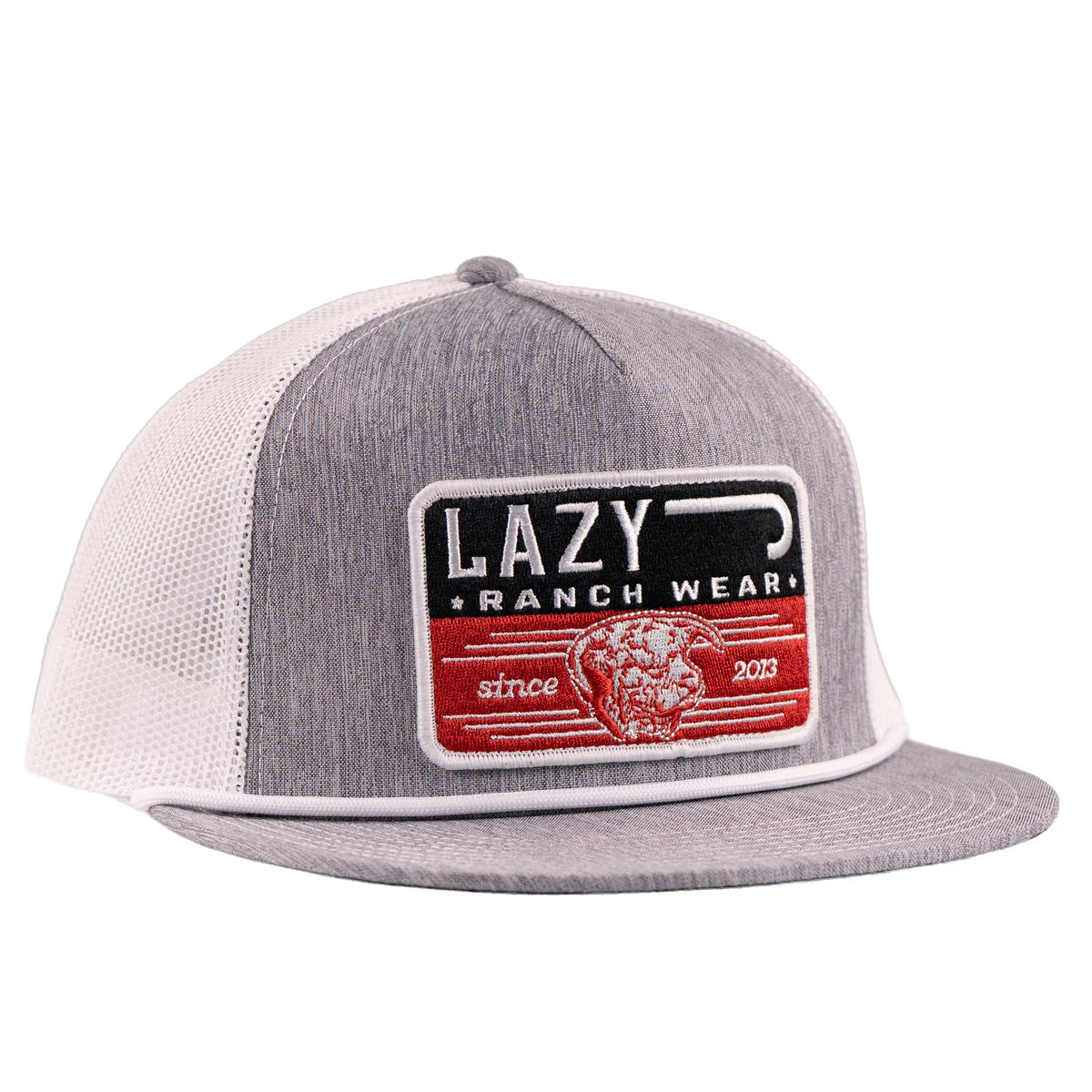 Lazy J Ranch Heather Grey & White Red Producer Classic Rope Trucker Hat