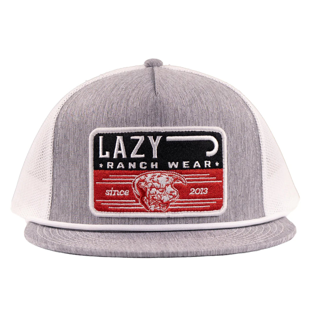 Lazy J Ranch Heather Grey & White Red Producer Classic Rope Trucker Hat