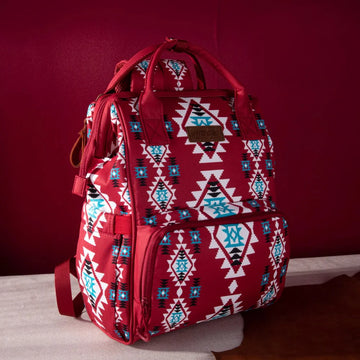 SOUTHWESTERN PRINT BACKPACK:BURGUNDY:ONE SIZE