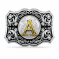 Custom Initial Western Belt Buckle | Silver & Gold Monogram Cowboy Buckle