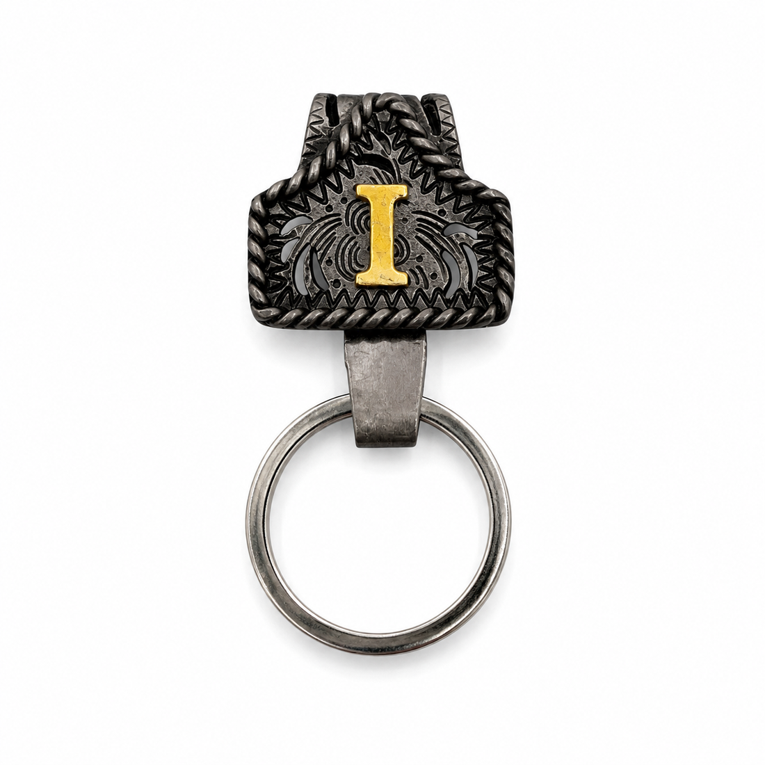 Custom Letter Western Keychain – Antique Black & Gold
