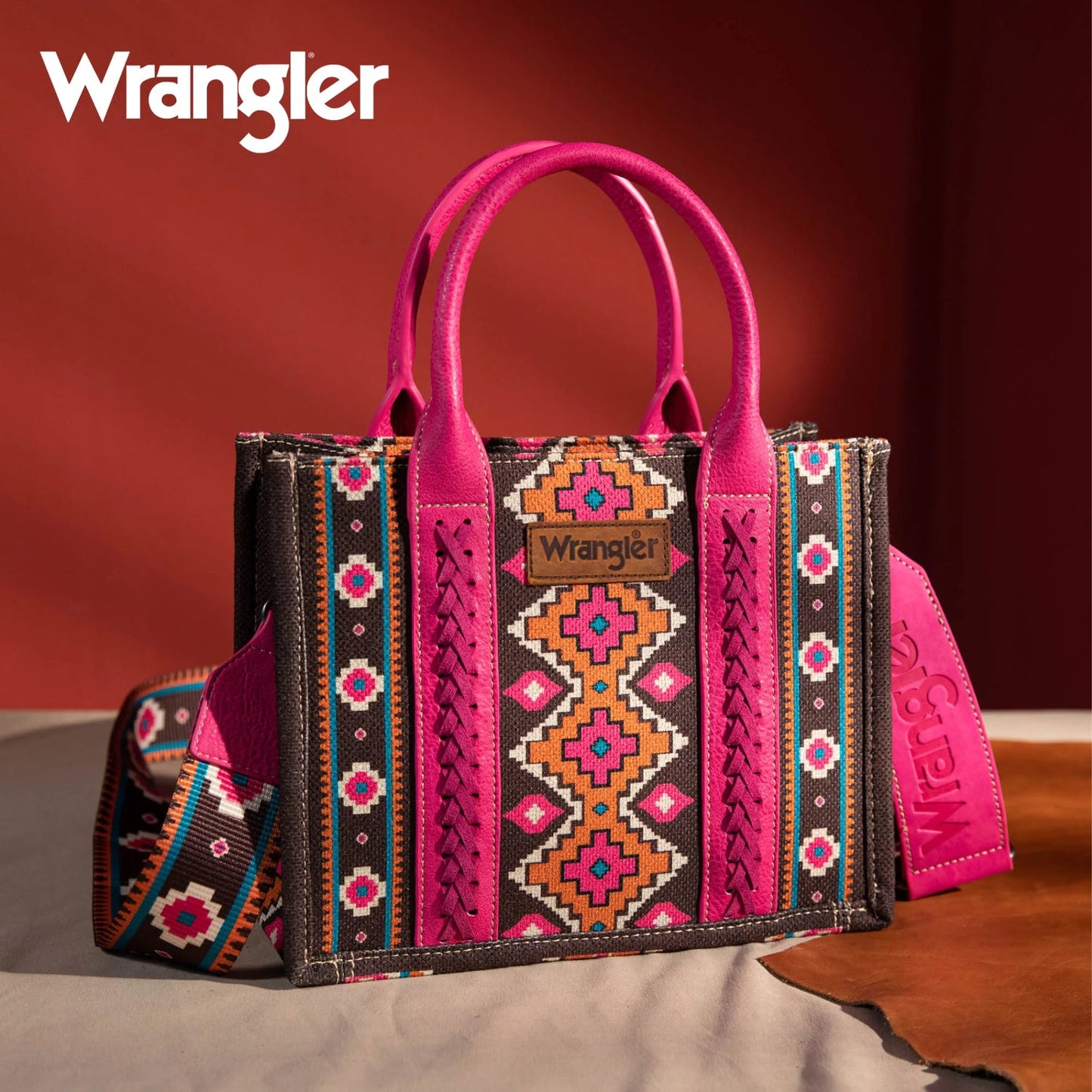 WRANGLER - SOUTHWESTERN PRINT CROSS BODY CANVAS MINI TOTE:HOT PINK:ONE SIZE: