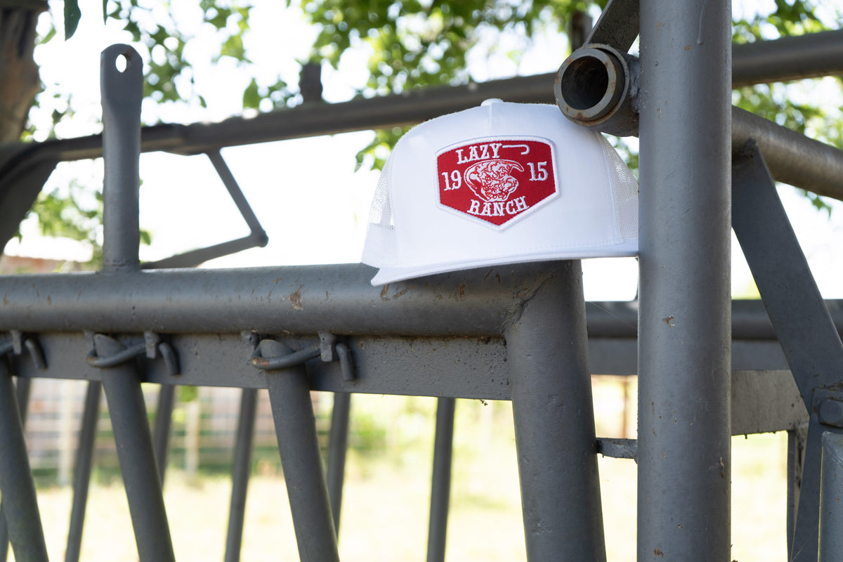 Lazy J Ranch White Red Ranch Classic Five Panel Trucker Hat