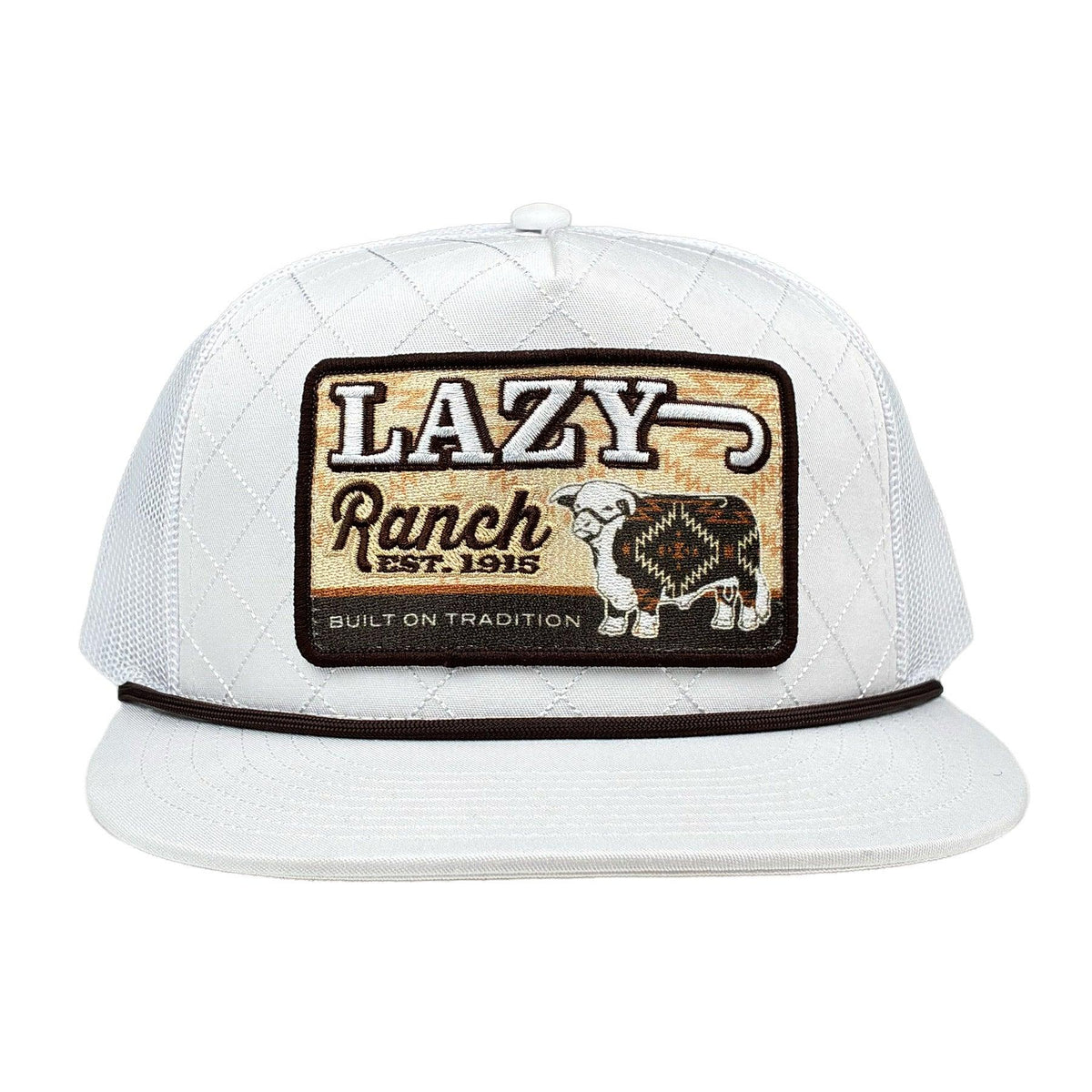 White Cool Front Rope Trucker Hat front view