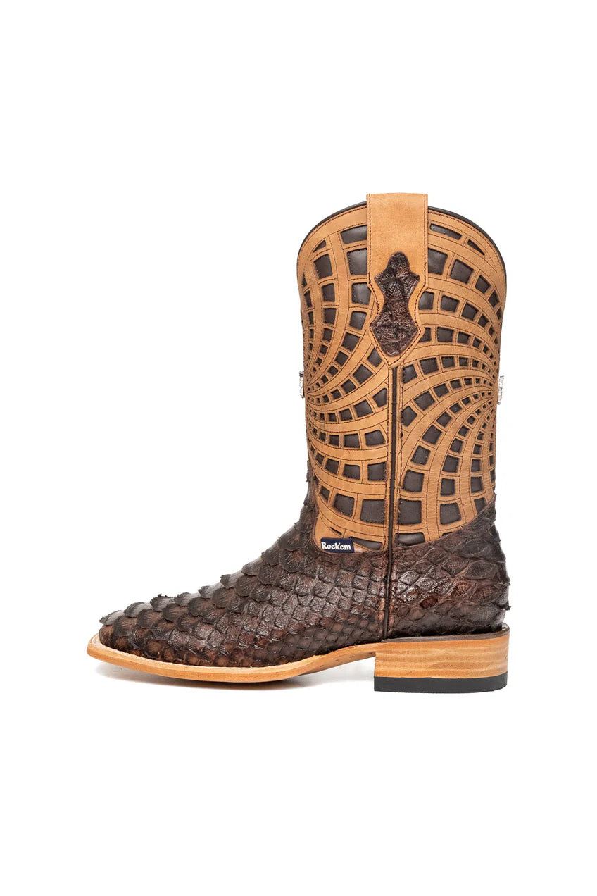 Brian Python Square Toe Cowboy Boot - Brown / Light Shaft