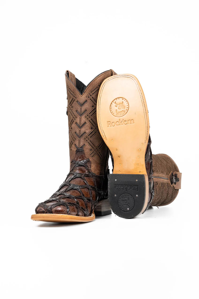 Bradley Pirarucu Square Toe Cowboy Boot - Brown