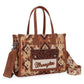 WG130-8120S Wrangler Southwestern Pattern Dual Sided Print Concealed Carry Tote//Crossbody -Brown