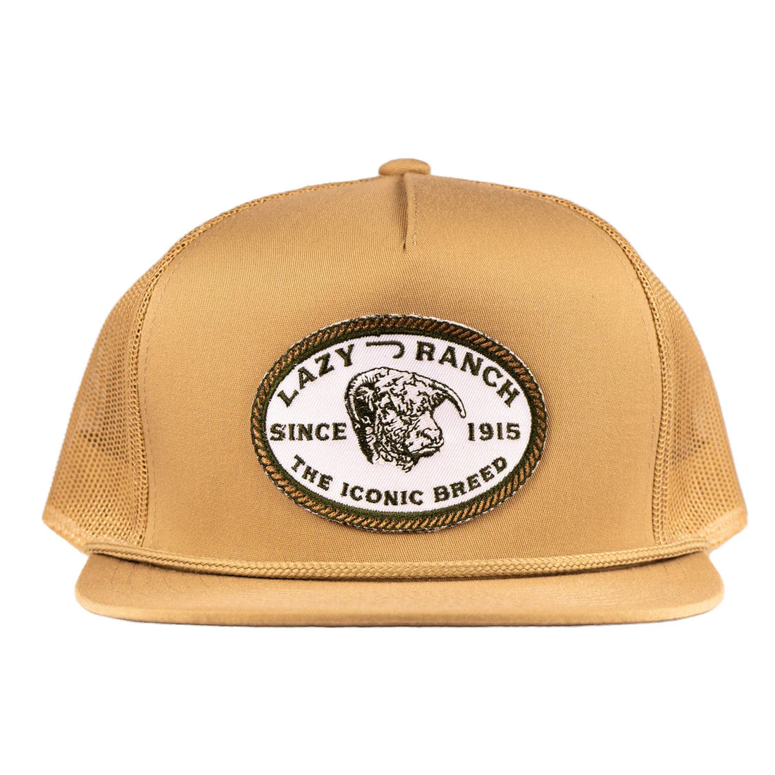 Lazy J Ranch Tan Olive Iconic Breed Patch Classic Rope Trucker Hat